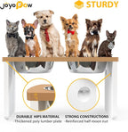 Elevated Dog Bowls, Waterproof Raised Dog Bowl for Medium & Large Dogs, HIPS Poly Lumber Stand with 2 Stainless Steel Bowls, Indoor & Outdoor Use (10'' Tall–48 oz Bowl, Teak-White)