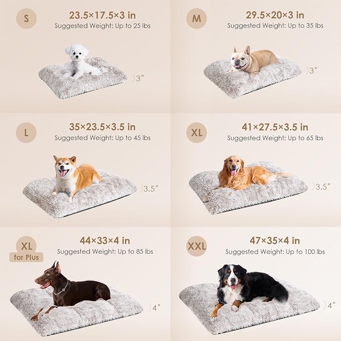 EHEYCIGA Fluffy Dog Crate Bed for Extra Large Dogs, Plush Faux Fur XLP Pad, Calming Anti Anxiety XL Plus Bed for Crate, Washable Soft Warm Dog Mat with Non-Slip Bottom, Brown