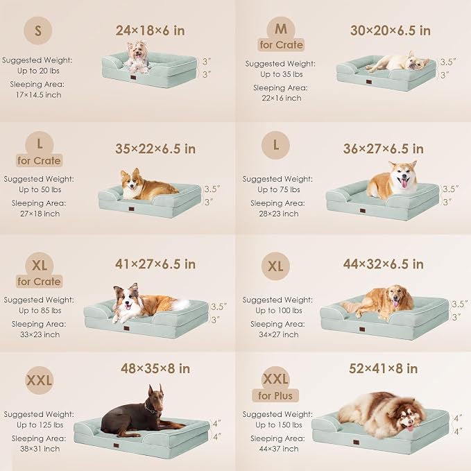 EHEYCIGA Orthopedic XXL Dog Bed, Waterproof Washable XL Big Pet Bed 52" | Non-Slip Bottom and Egg-Crate Memory Foam Extra Large Pet Couch Bed with Washable Removable Cover, Sage Green