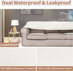 Easy-Going 100% Waterproof Couch Cover, 3 Cushion Oversized Sofa Cover | Leakproof Sofa Slipcover, Stretch Jacquard Furniture Protector Against Stain Spill from Kids, Pets, Dog, Cream