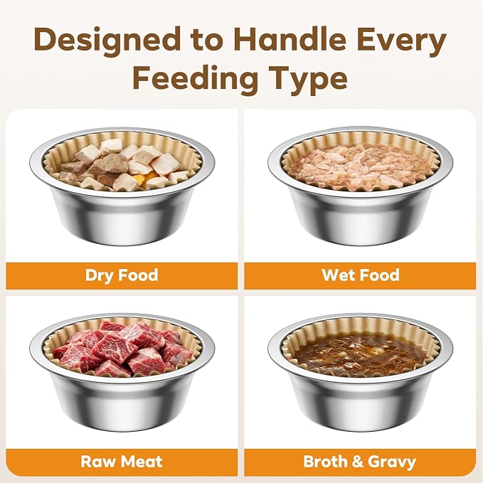 300 PCS Disposable Pet Feeding Bowls Bulk for Cats & Dogs, Leak Resistant | Printed Paper Cat Food Bowl Liners, Wet & Dry Food, Small Pet Bowl Covers, Easy Clean Feeding Supplies, Brown Pattern