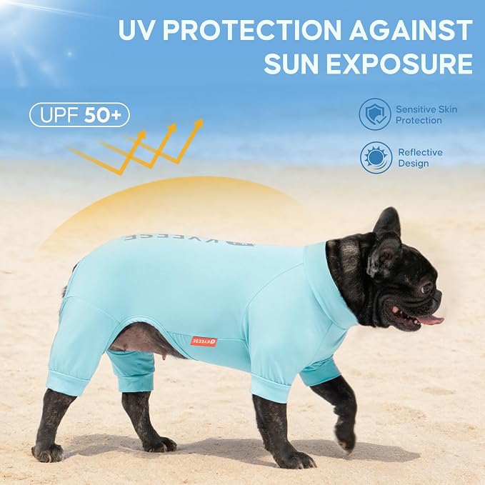 KYEESE UV Protection Dog Shirt, UPF 50+ Cooling Summer Jumpsuit for Small Dogs, Breathable Reflective Shedding Control Dog Sun Shirts, Quick-Dry Dogs Onesie Pet Clothes, Blue, M