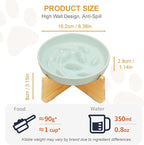 Slow Feeder Bowl for Cats and Small Dogs,Cilkus Fish Pool Design, Fun Interactive Bloat Stop Puzzle Feeder Bowl Healthy Eating Diet Made of Melamine Food Grade Material (Green Ceramic-Bamboo Stand)