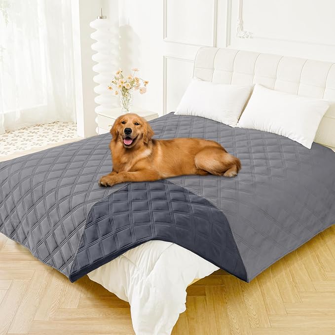 Smiry Waterproof Dog Bed Cover, Reversible Pet Blanket for Sofa Couch | Soft Washable Dog Blanket, Leakproof Couch Cover for Dogs Cats & Furniture Protection, 82x102, Grey/Dark Grey