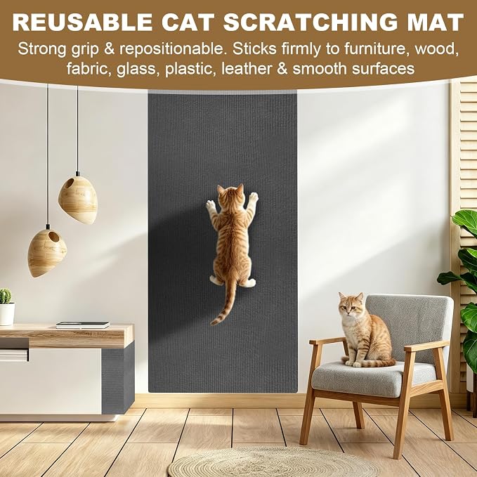 78.7"x15.8" Cat Scratching Mat Self Adhesive Furniture Protector Trim Fit | Stop Cat Scratching Furniture With Thick Felt Protector, Strong Adhesive, Easy Trim, Protects Couch Sofa Wall Instantly