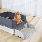 Cat Litter Box Step, Cat Step with Detachable Splash-Proof Baffles, Grey | Litter Box Ramp with Filter Function, Litter Catcher for Kittens & Elderly Cats, Non-Slip Cat Litter Mat Pedal, Easy to Clean