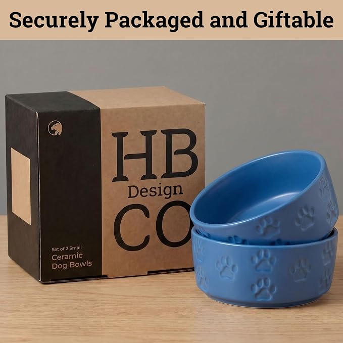 Ceramic Dog Bowl Set of 2 with Anti-Skid Base, 5.5"W x 2"H, 2 Cup Capacity | Thick Ceramic, Dishwasher Safe, Anti-Skid Rubber Base, 2 Cups per Bowl, Ceramic Food and Water Bowls Set of 2 for Small Dogs
