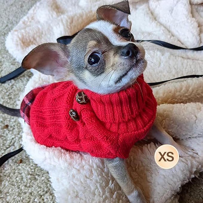 KYEESE Dog Sweater Turtleneck Thick Knit Pullover for Cold Weather | Stretchy Fit, Lightweight & Warm, Cozy Knit Comfort, Classic Plaid Design, Gentle on Sensitive Skin, Comfortable Daily Wear