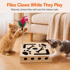 Cat Nail File Box, Cat Nail File Scratcher Puzzle Enrichment Box with Sandpaper, Interactive Cat Puzzle Feeder Treat Toy for Indoor Cats, Natural Claw Care