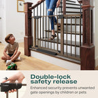 Cumbor 30-46" Baby Gate for Stairs, Mom's Choice Awards Winner-Auto Close Dog Gate for the House, Easy Install Pressure Mounted Pet Gates for Doorways, Easy Walk Thru Wide Safety Gate for Dog, Brown