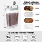 LEAWALK 10-13 Lbs Upgrade Capacity Dog Cat Food Storage Container, Pet Dog Treat Container, Airtight, Clear Bucket Body, With 2-Cup Scoop, Handle, Large Nozzle, 4-Safety Buckles, Easy to Clean, Gray