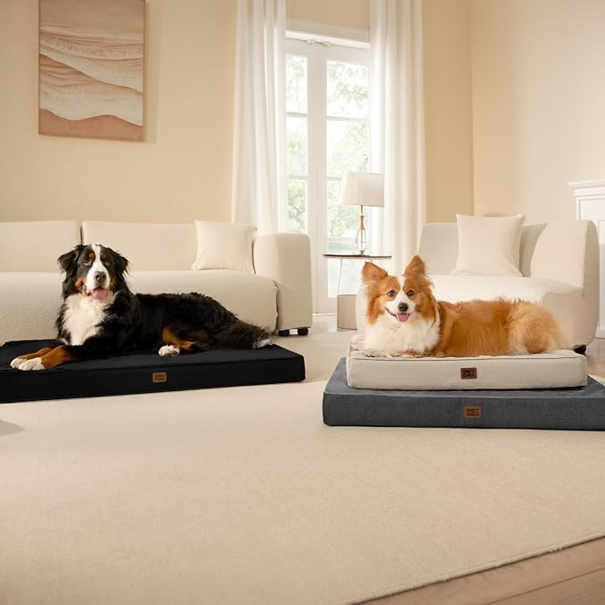 EHEYCIGA XXL Washable Dog Crate Bed with Memory Foam, 47x29Inch, Black | High Density Egg Crate Foam, Waterproof Liner, Removable Easy Clean Cover, Non-Slip Bottom, Fits Crate, Floor and Sofa