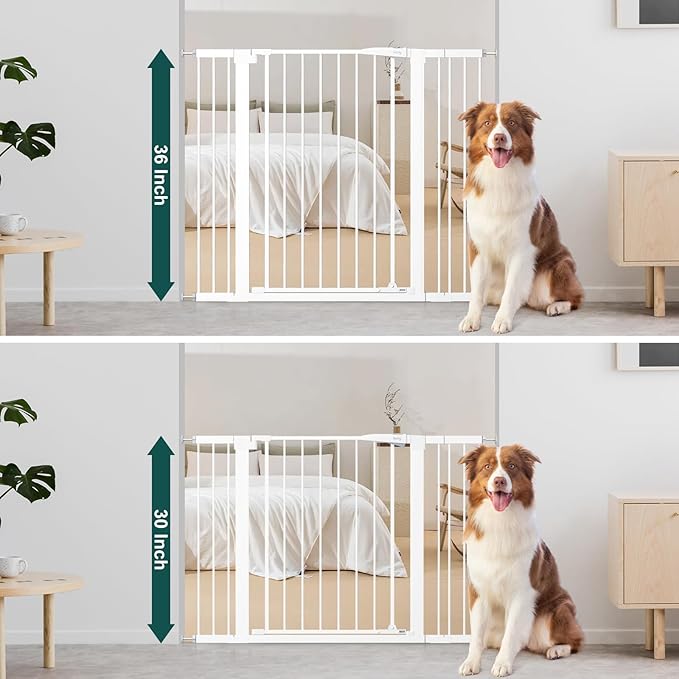keny 36" Extra Tall Baby Gate for Doorways, Fits 29.7" to 46" Openings | Auto Close Pressured Mounted Dog Gate for Stairs, No Drilling Easy Install Pet Gate, White