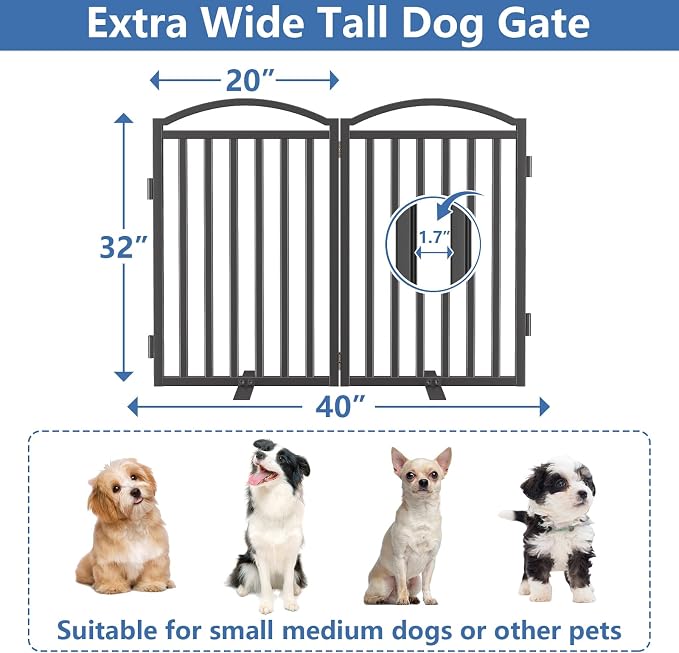 Malier Metal Freestanding Dog Gates, Outdoor Indoor Dog Fences, Extra Wide Foldable Puppy Gate for Stairs, Hallways, Yard