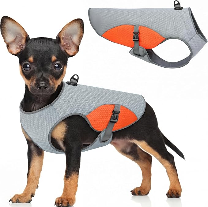 Dog Cooling Vest for Medium Dogs, Dog Cooling Jacket with Mesh and D Ring, Pet Reflective Stripe Jacket for Summer, Orange-M