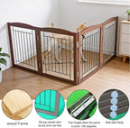 ZJSF Freestanding Foldable Dog Gate for House Extra Wide Wooden Brown Puppy Gate Stairs Dog Gates Doorways Tall Pet Gate 24 "Height 4 Panels Pet Fence