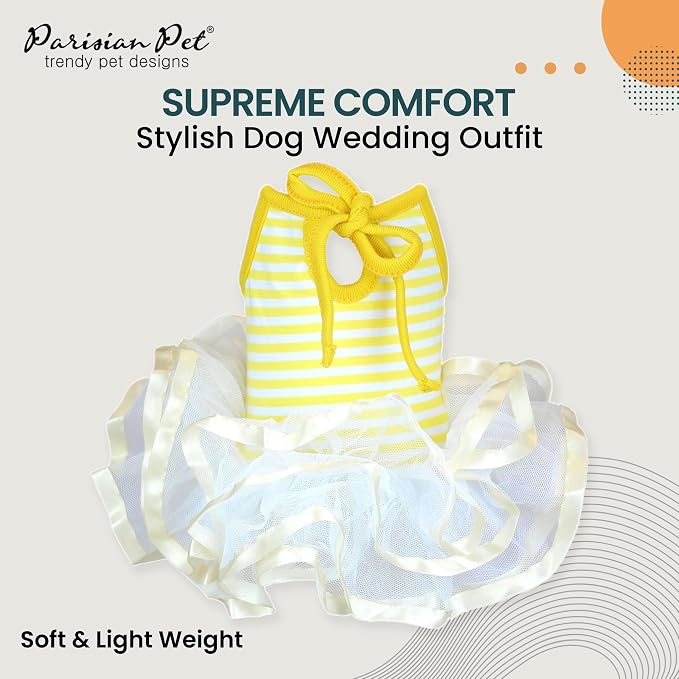 Parisian Pet Ballerina Dog Dress - Summer Clothes for Large Dogs - Comfortable Striped Yellow Pet Dress - Dog Wedding Outfit - Lightweight Puppy Clothes Girl - Designer Dresses for Dogs