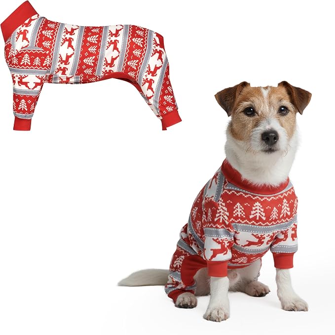 Spark Paws Dog Christmas Pajama, Dog Recovery Suit Male, Onesie, Ultra-Soft and 4-Way Stretch, for Small Medium and Large Breeds - Winter Wonderland - L