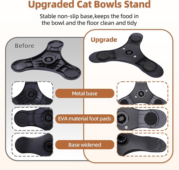 Elevated Cat Bowl with Silicone Food Mat, 3 Height Adjustable, 15° Tilted Cat Bowls Stand with Stainless Steel Bowl for Indoor Cats & Kittens (1 Pack with Mat)，Black