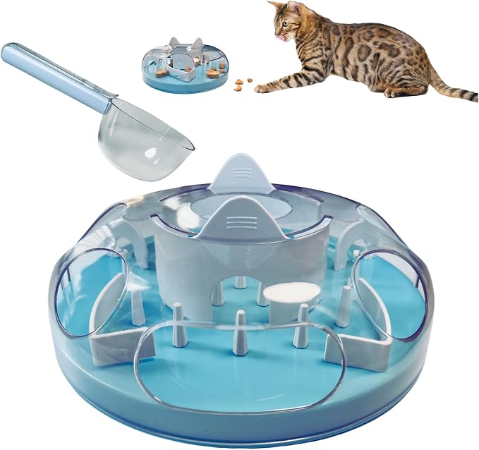 Interactive Cat Treat Puzzle Enrichment Toys, Sky Blue | Cat Puzzle Feeder, Slow Feeder, Food Maze, Mental Stimulation Foraging Toys, for Indoor Cats and Kittens