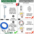 Dog Tie Out Cable and Stake,(up to 200lbs) 360° Swivel Dog Run Anchor -with 15FT Heavy Duty Cable,Runner for Yard-Dog Stake for Yard Outdoor Camping