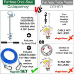 Dog Tie Out Cable and Stake,360° Swivel Dog Run Anchor -with 25FT Heavy Duty Cable,Dog Runner for Yard- for Large Dogs up to150 lbs-Dog Stake for Yard Outdoor Camping