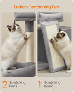 Feandrea Cat Tree, Cat Tower Condo Scratching Posts and Ramp, Dove Gray | 2 Large Perches, Cave, Basket, 33.8 Inches Tall, A Little Ball Dove Gray