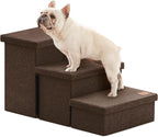 Love's cabin Dog Stairs for High Bed, Foldable Pet Stairs for Small Medium or Large Dogs Puppy with Storage for Bed or Couch, Cat Dog Steps Ramp with Zip up to 200 lbs, Coffee, 3 Steps