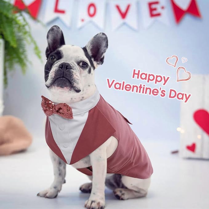 Kuoser Dog Tuxedo, Dog Suit and Bandana Set, Dogs Costume with D-Ring | Formal Dog Outfit with Detachable Bowtie Collar for Wedding, Birthday, Party, Christmas, Halloween, Pink L