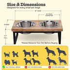 Elevated Dog Bowls, Medium 5.2 Height Mango Wood Raised Dog Bowl Iron Stand Frame with 64oz 2 Pcs Stainless Steel Pets Dishes, Food & Water 8Cup, 1.9L Capacity Nonslip Cat Feeding Station