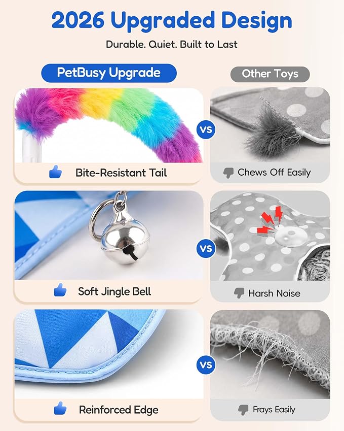 PetBusy [2026 Upgraded Smart Interactive Cat Toys for Indoor Cats, [Week-Long Rechargeable Battery] for Hands-Free Play, Automatic Hide &Seek Rainbow Tail Keeps Bored Kittens Chasing and Pouncing