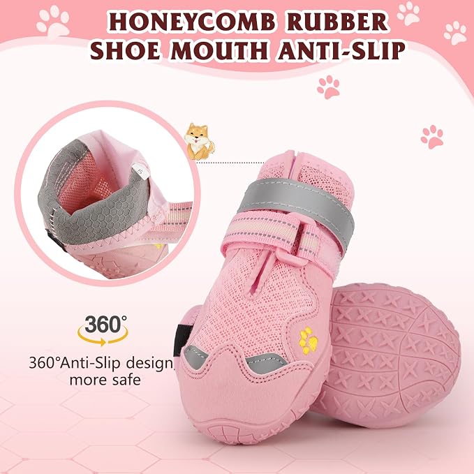Dog Shoes for Large Medium Small Dog, Mesh Breathable Dog Shoes for Hot Pavement, Anti-Slip Dogs Boots Paw Protectors with Reflective for Outdoor Indoor Hardfloors