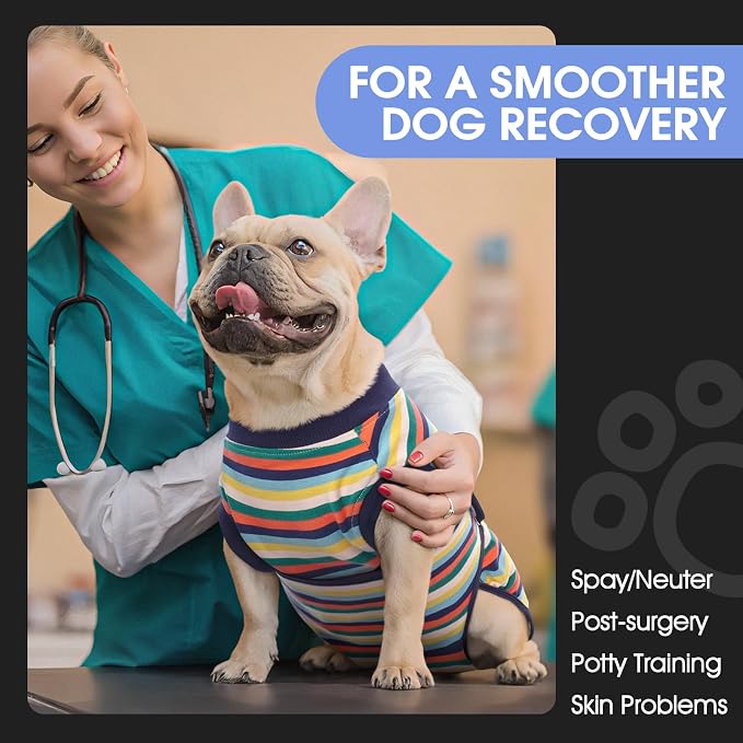 FUAMEY Dog Surgery Recovery Suit, Surgical Suit for Dogs Onesie for Surgery | Cone Alternative after Surgery, Abdominal Wound Protector, Onesie for Dogs after Surgery Spay Neuter, Dark Blue Stripes XL