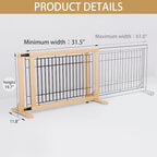 YOCAN Extra Wide Adjustable Dog Gate for Doorways & Stairs, 19.7" Tall, 31.5–61" Wide, Freestanding Pet Safety Gate with Wood & Metal Frame, No Drill Pressure Mount, Indoor Barrier (Black/Natural)