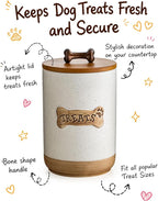 Miamolo Airtight Dog Treat Jar with Lid, Dog Treat Container for Countertop | Ceramic 8 Cups, Easy to Open | Small Dog Food Storage Canister, Farmhouse Dog Biscuit Jar Dog Lovers Gift | Bone Dotted White