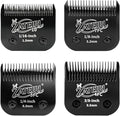 4 Pack Pet Grooming Clipper Blades with Steel Cutters, Sizes 10, 7FC, 5FC & 4FC, Black, Compatible with Andis, Oster A5, Wahl KM10 A5 Style Dog Clippers