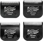 4 Pack Pet Grooming Clipper Blades with Steel Cutters, Sizes 10, 7FC, 5FC & 4FC, Black, Compatible with Andis, Oster A5, Wahl KM10 A5 Style Dog Clippers