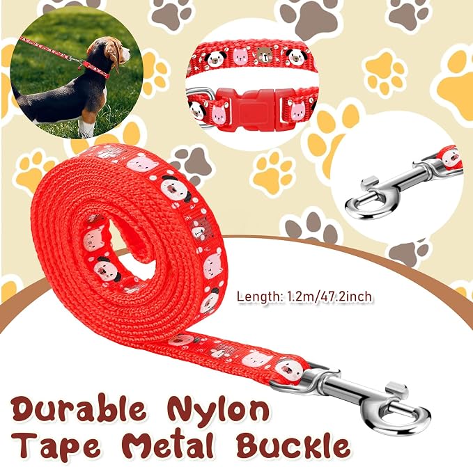 Amylove 48 Pcs Dog Collar and Leash Set, Polypropylene Adjustable Puppy Collars for Medium Dogs Small Pet Puppy Walking Training with Hook and Buckle(Vivid Color,Animal Pattern)