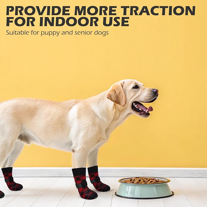 EXPAWLORER Dog Socks to Prevent Licking Paws, Dog Shoes for Hot Pavement, Anti Slip Dog Booties for Hardwood Floors, Dog Boots & Paw Protectors for Small Medium Large Senior Dogs, Red Black S