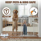 Mumeasy 126" Extra Wide Baby Gate for Doorways, Stairs & Fireplace, Indoor | Auto Close Safety Dog & Pet Gate with Walk Thru Door, Childproof Fence for Hallway Kitchen House Outdoor,5 Metal Panels,White