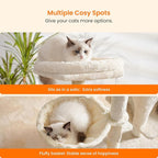 Heybly Cat Tree with Cat Self Groomer Brush, 42.5 inch HCT005SM | Cat Tower Condo for Indoor Cats with Padded Plush Perch, Cat House with Basket Scratching Board Post, Beige