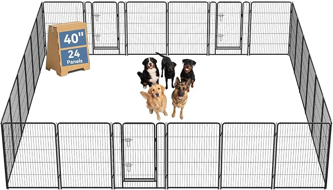 DUMOS Dog Playpen Indoor, Metal 40 Inch 24 Panels Foldable Pet Fence with Door, Outdoor Small Medium Large Dog Puppy Portable Exercise Play Pen for RV Camping, Trips, Play Yard