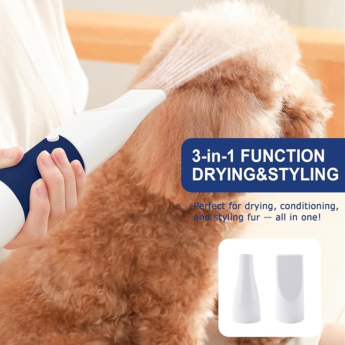 3-in-1 Pet Hair Dryer & Slicker Brush for Dogs & Cats – Portable, Professional, Adjustable Temp, Overheat Protection Dog Hair Dryer (blue)