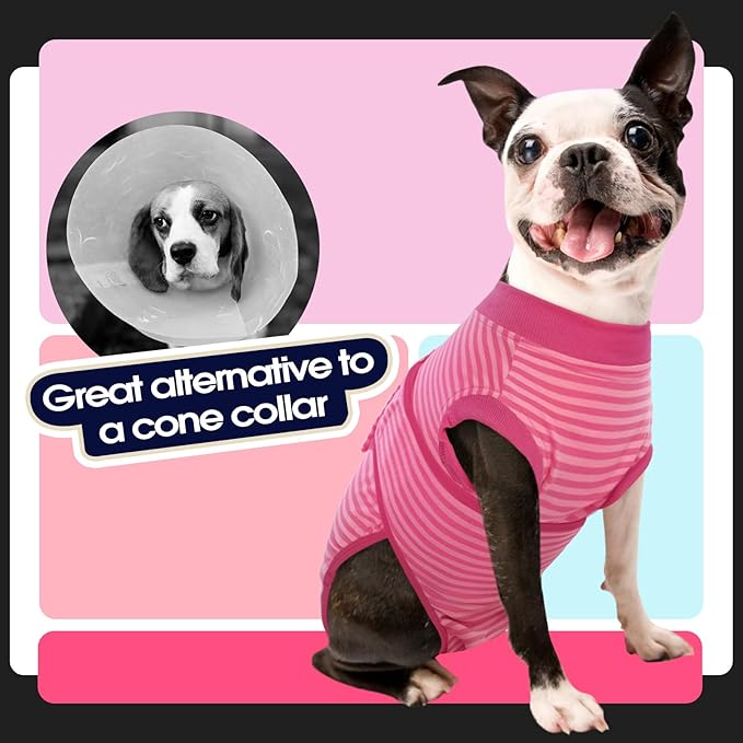 FUAMEY Recovery Suit for Dogs After Surgery,Soft Breathable Dog Bodysuit | E-Collar & Cone Alternative Surgical Suit,Male Female Dog Neuter Spay Suits Anti Licking Wounds Onesie Rose Stripes M