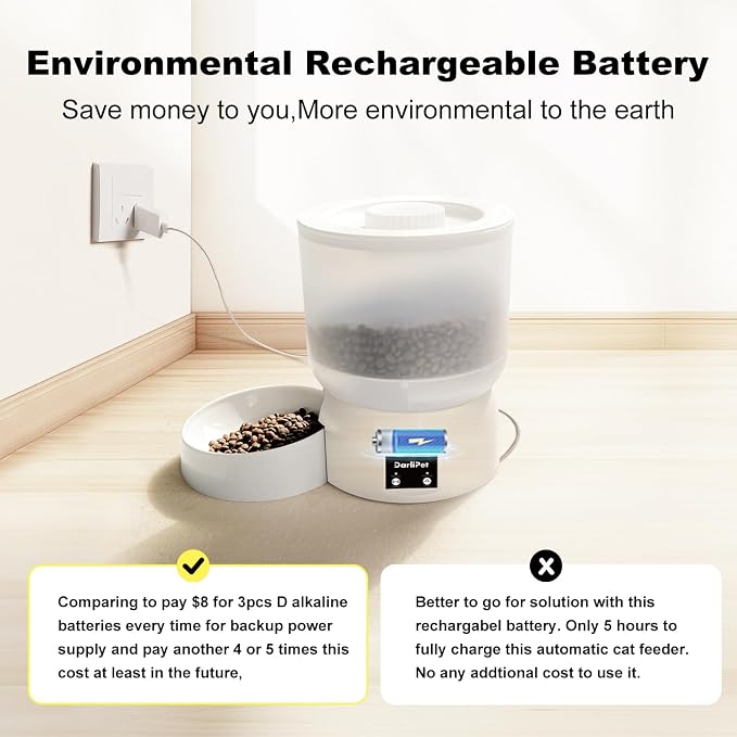 Automatic Cat Feeder,WiFi Auto Cat Feeder for Cats & Small Dogs | 24/7 WiFi Remote Access,180-Day Battery Life,Rechargeable Battery,Slow Feed Mode,Triple Fresh Seal, Quiet Dispensing, 2.5L