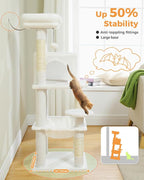 MUTTROS White Cat Tree for Indoor Cats, 45.7" Multi-Level Cat Tower with Large Metal Frame Hammock, Cat Condo with 4 Scratching Posts and Top Perch, White