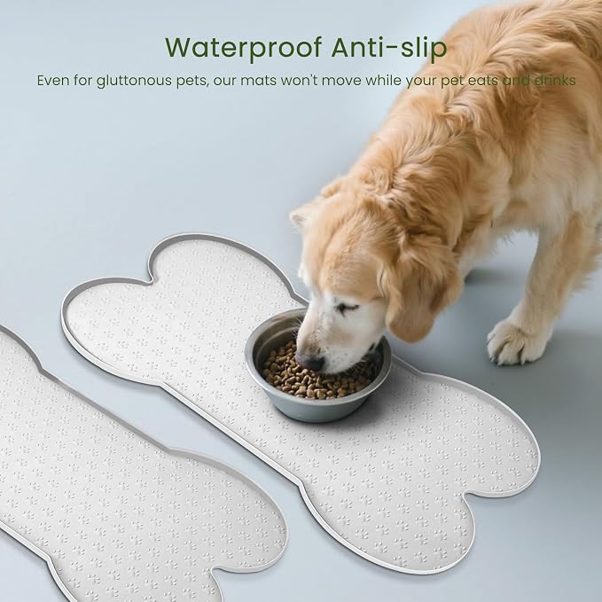PWTAA Dog Food Mat Anti-Slip Silicone Dog Bowl Mat Thicker Pet Placemat Waterproof Cat Feeder Pad with Raised Edge Puppy Kitten Feeding Mats Suitable Small Medium-Sized Dogs Cats Eating Tray - 2PCS