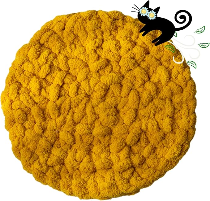 Cat Kneading Mat, Handmade Round Cushion Bed Pad Kittens (Yellow,M) | Plush breathable surface, Tree platform, Crate insert, Sofa layer, Floor blanket, Comfort zone, Restful nap station, Washable