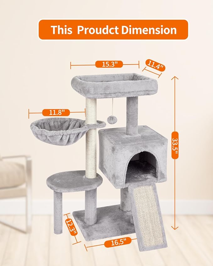 Cute Cat Tree Kitten Cat Tower Condo Furniture Scratching Posts Hammock G | FISH&NAP For Indoor with Jump Platform Activity Center Grey