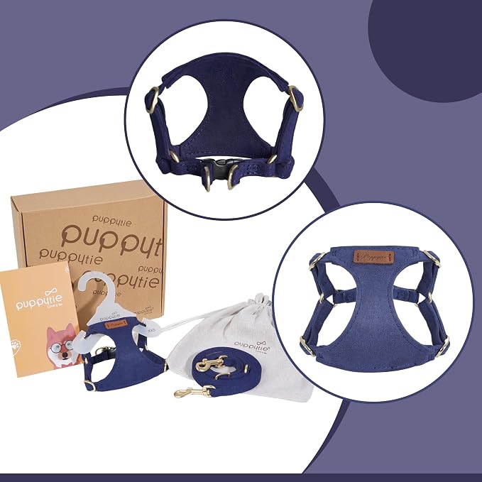 Puppytie Small Dog Harness with Multifunction Dog Leash,Lightweight Soft Adjustable No Choke Escape Proof Pet Harness Vest Pet Harness Vest,Navy,S